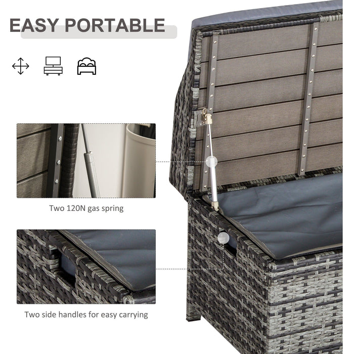 Rattan Garden Storage Box with Gas-Sprung Lid & Bench Seat