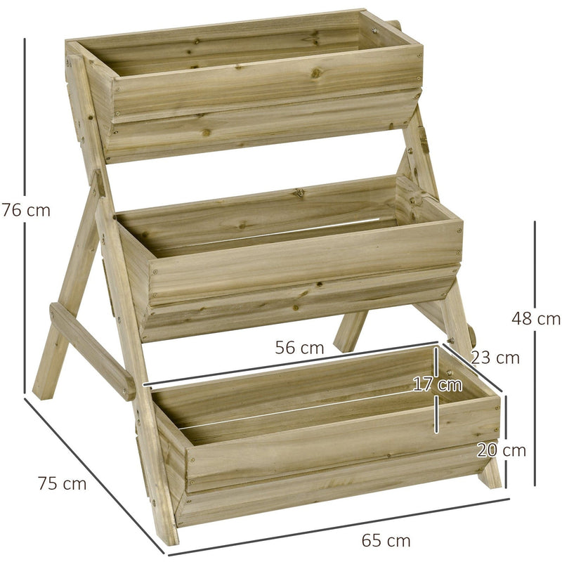 3 Tier Raised Wooden Garden Beds, 120x68x80 cm, Green