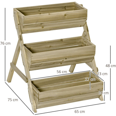 3 Tier Raised Wooden Garden Beds, 120x68x80 cm, Green Outsunny