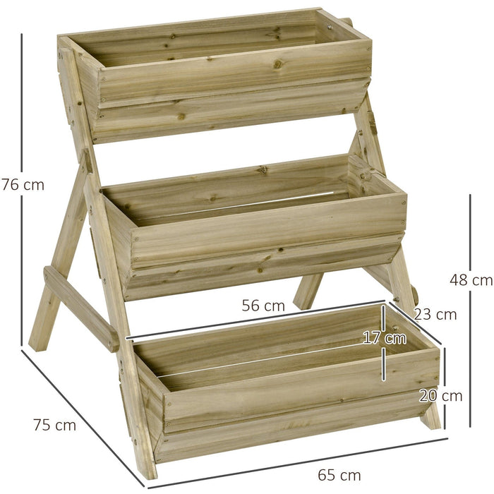 3 Tier Raised Wooden Garden Beds, 120x68x80 cm, Green