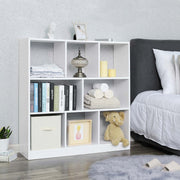 White Wooden Cube Storage Unit by Vasagle - Modern style with 6 cubes (3 on the top and 3 on the bottom) there are two larger spaces inbetween