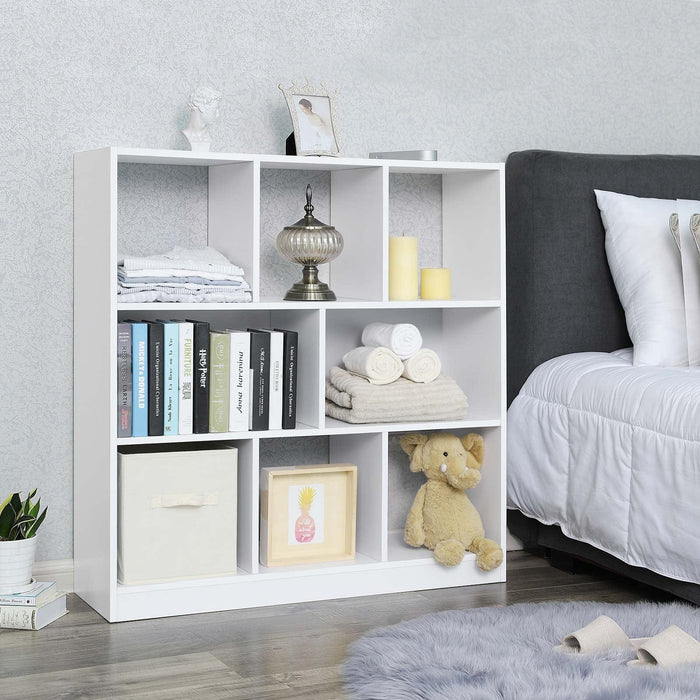 White Vasagle Modern Wooden Bookcase with Open Cubes and Shelves