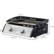 Outsunny Gas Plancha Grill with 2 Stainless Steel Burner, 6kW, Portable Tabletop Gas BBQ w/Non-Stick Griddle for Camping Picnic Garden Party Festival Outsunny