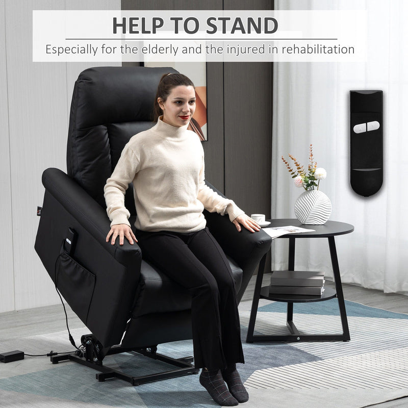 Power Lift Chair for Elderly, Black PU Leather