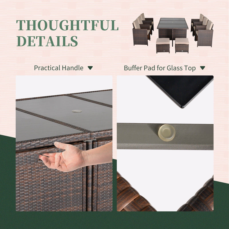 10 Seater Rattan Cube Dining Set with Table, Chairs, Stools