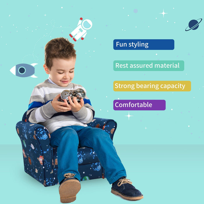 Kids' Blue Planet-Themed Armchair with Wooden Frame
