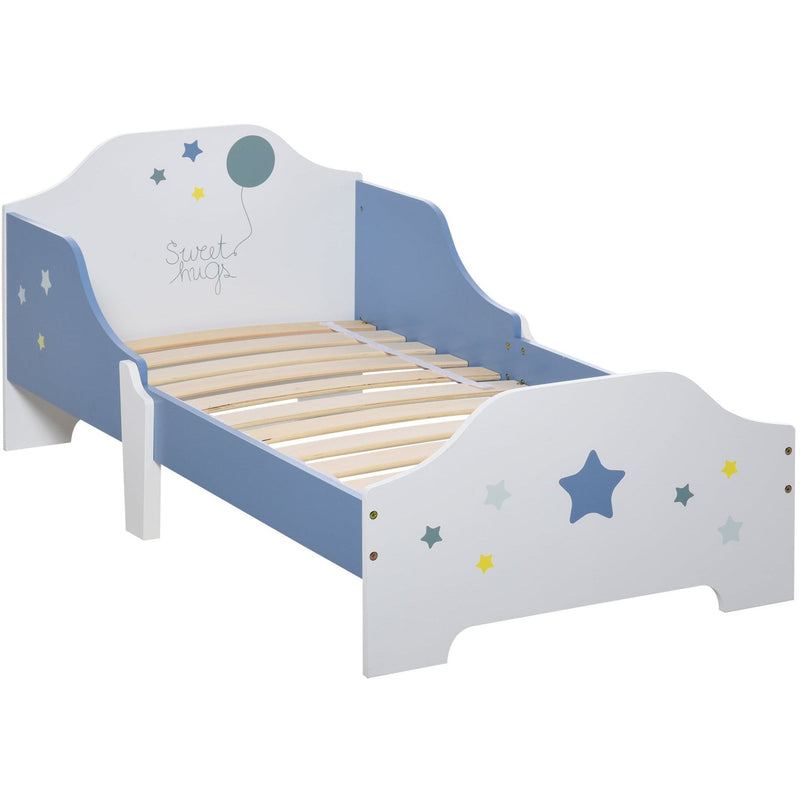 Kids Wooden Bed, Guardrails, Stars, 143x74x59cm, Blue