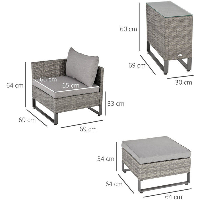 2 Seater Rattan Lounger Set With Table, Grey