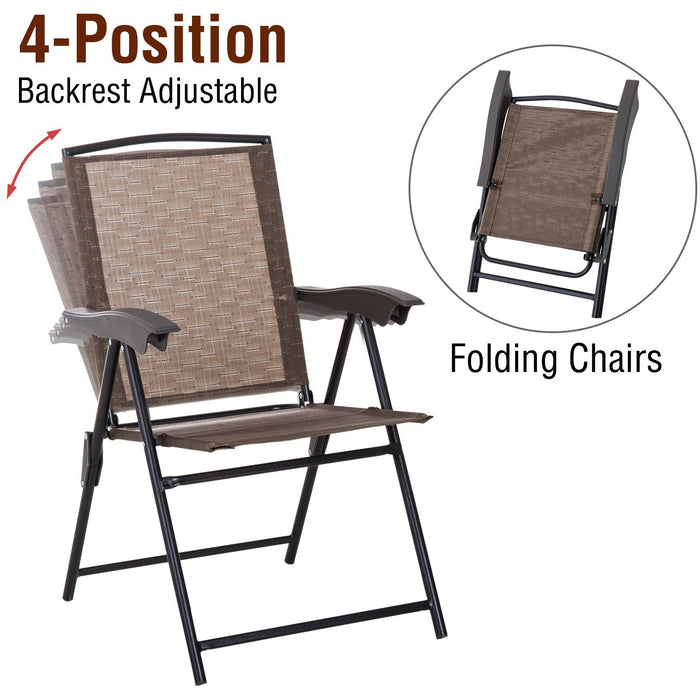 Folding Patio Bistro Set, 2 Folding Chairs, Glass Table, Brown