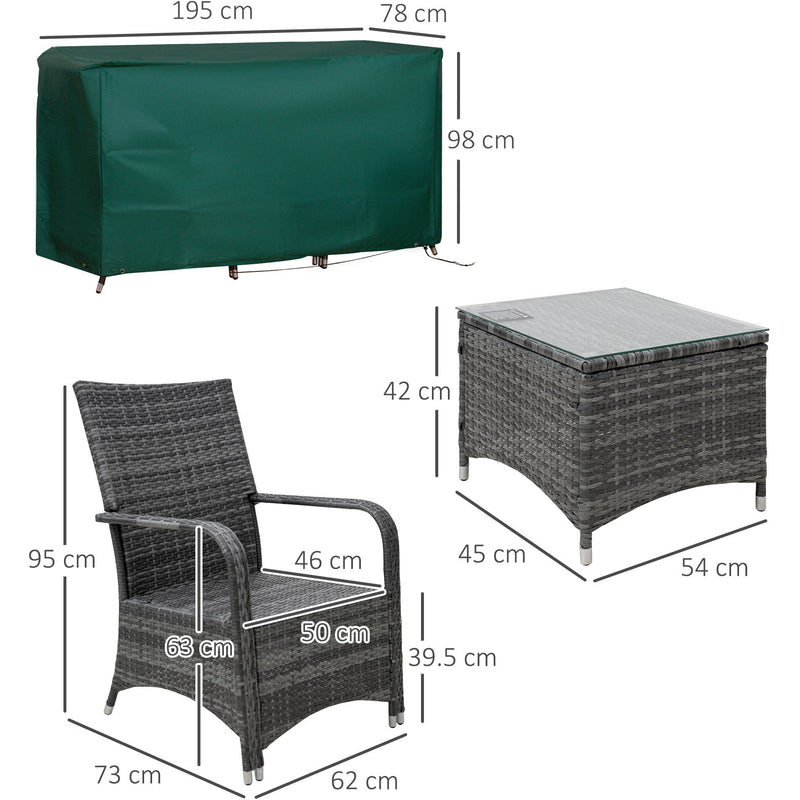 2 Seater Rattan Bistro Set with Cover