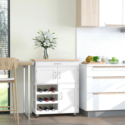 Kitchen Trolley With Wine Rack, Cabinets, White Homcom