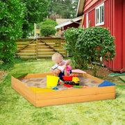 Square Wooden Sand Pit For Kids Age 3-8 Years Outsunny