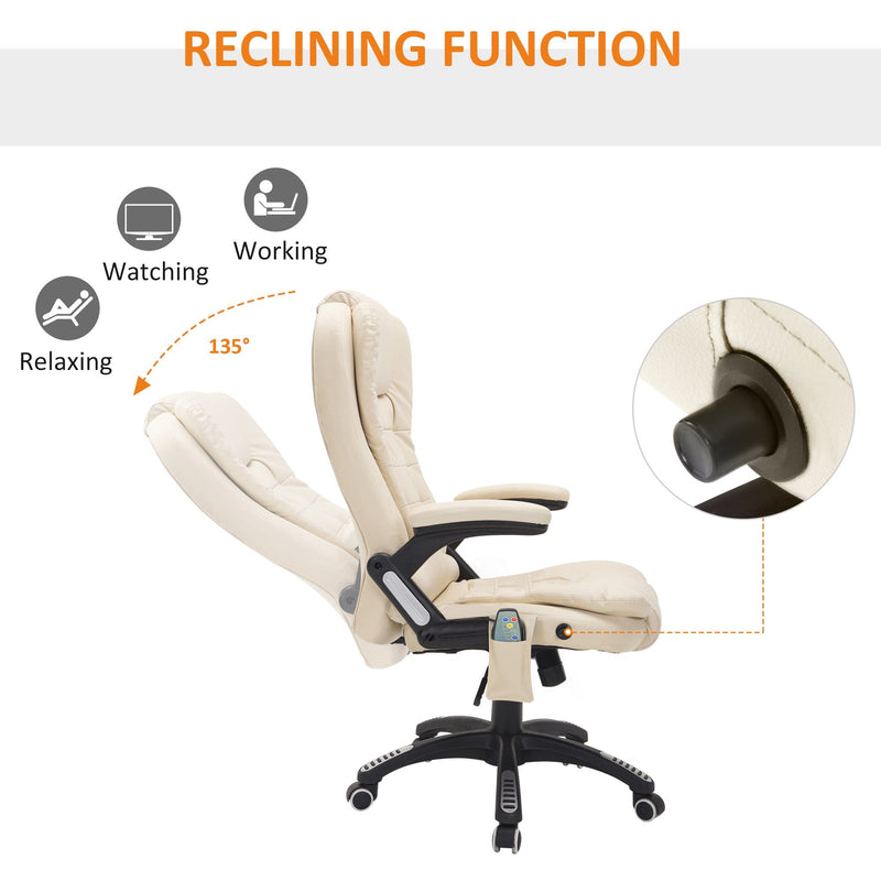 Beige High-Back Massage Executive Chair with Tilt