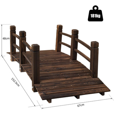 Wooden Garden Bridge, Stained Finish, Outdoor Pond Walkway Outsunny