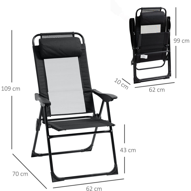 Folding Recliner Patio Chair Set of 2 Black