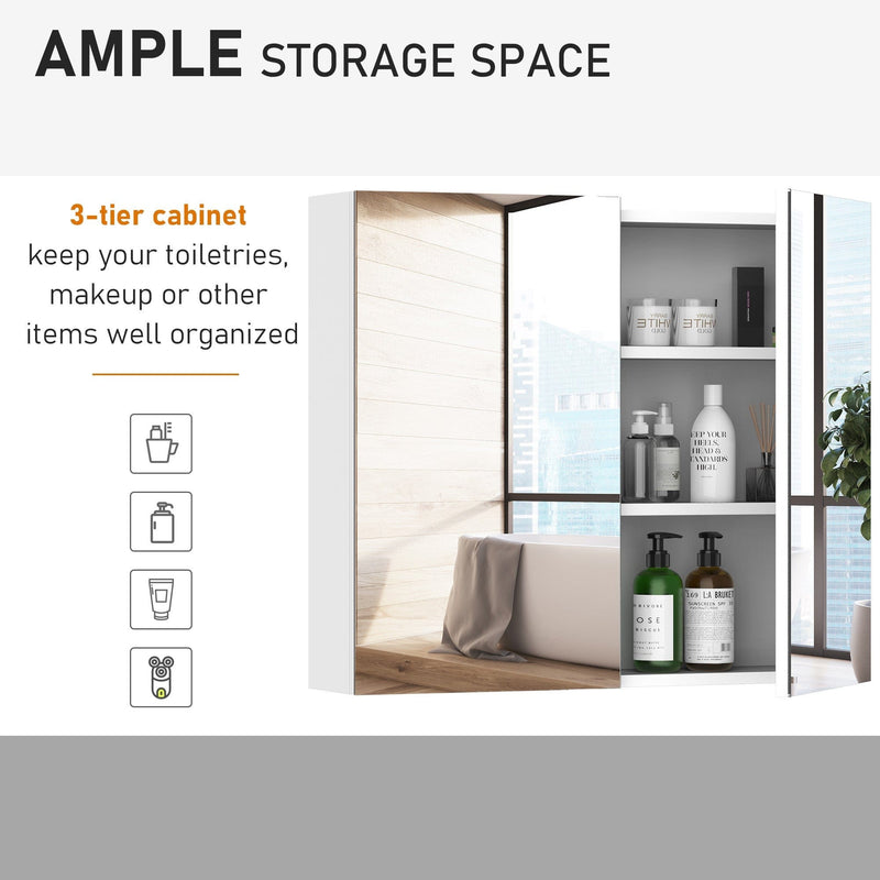 Bathroom Mirror Cabinet, 2 Doors, 70 x 15 x 60 cm, White