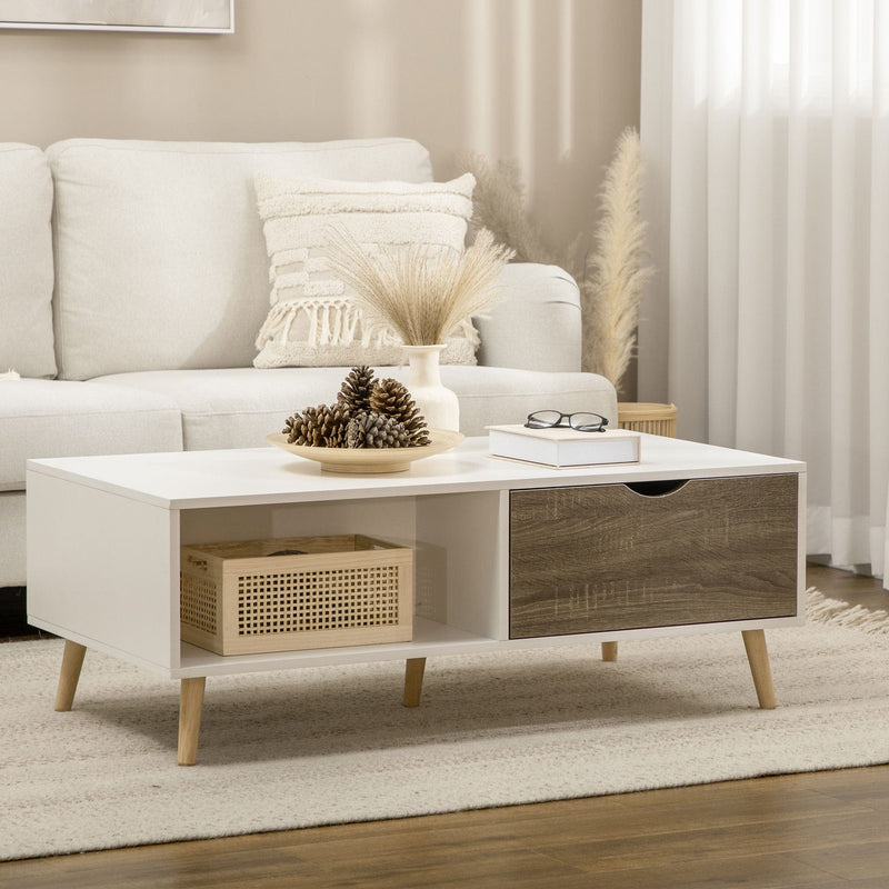 White Rectangular Coffee Table With Storage