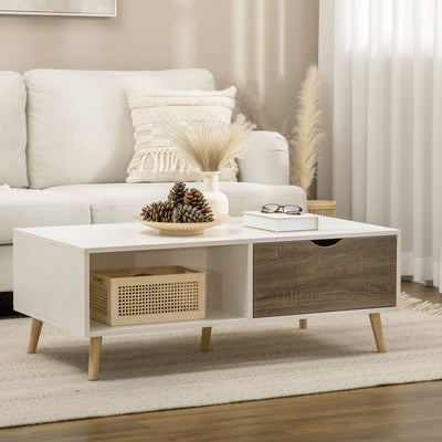 White Rectangular Coffee Table With Storage Homcom