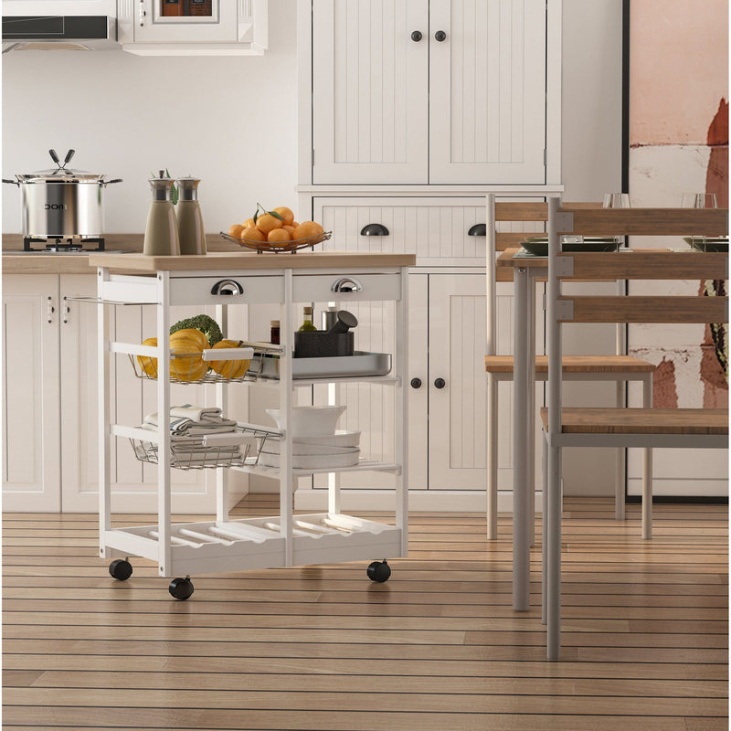 Kitchen Island With Wine Rack, White With Pine Top