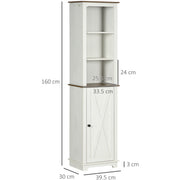 White Tall Bathroom Cabinet With Door & Adjustable Shelves Kleankin