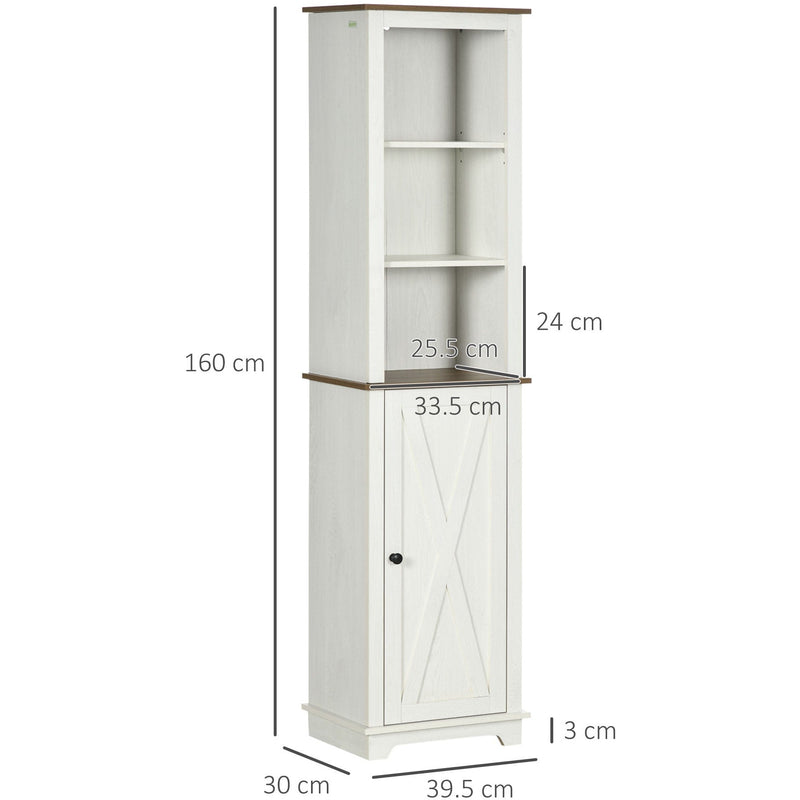White Tall Bathroom Cabinet With Door & Adjustable Shelves Kleankin