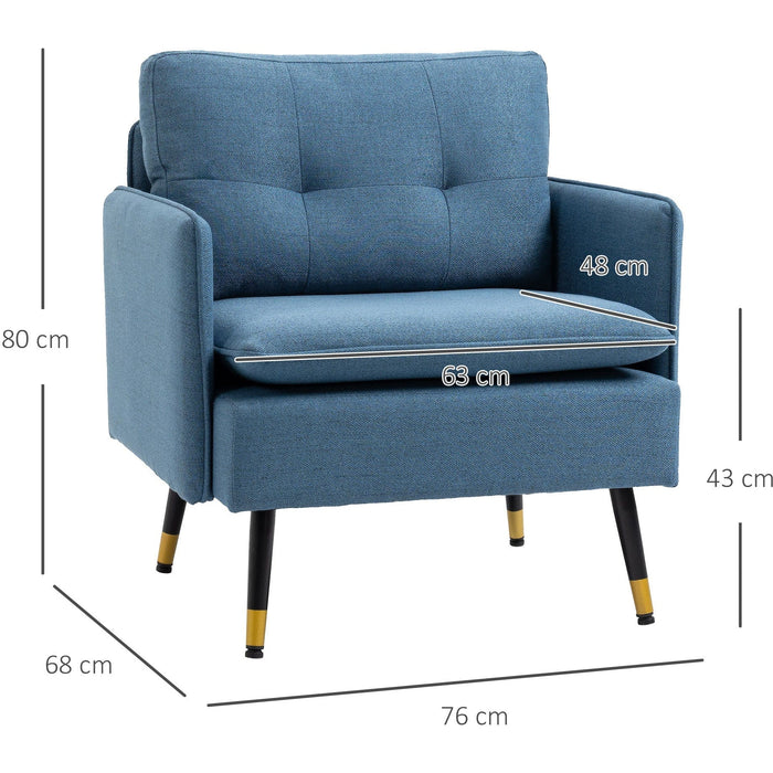 Modern Dark Blue Tufted Armchairs with Steel Legs