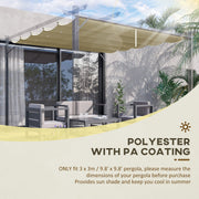 Outsunny Retractable Pergola Shade Cover, Replacement Canopy Fabric for 3 x 3 (m) Pergola, Gazebo Retractable Roof, Beige Outsunny