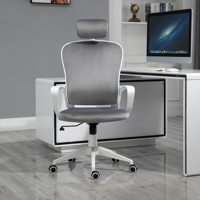 Grey Velvet High-Back Desk Chair