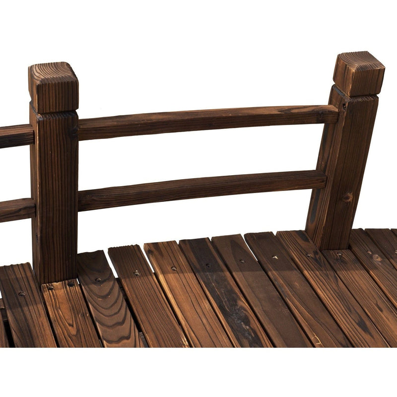 Wooden Garden Bridge, Stained Finish, Outdoor Pond Walkway Outsunny