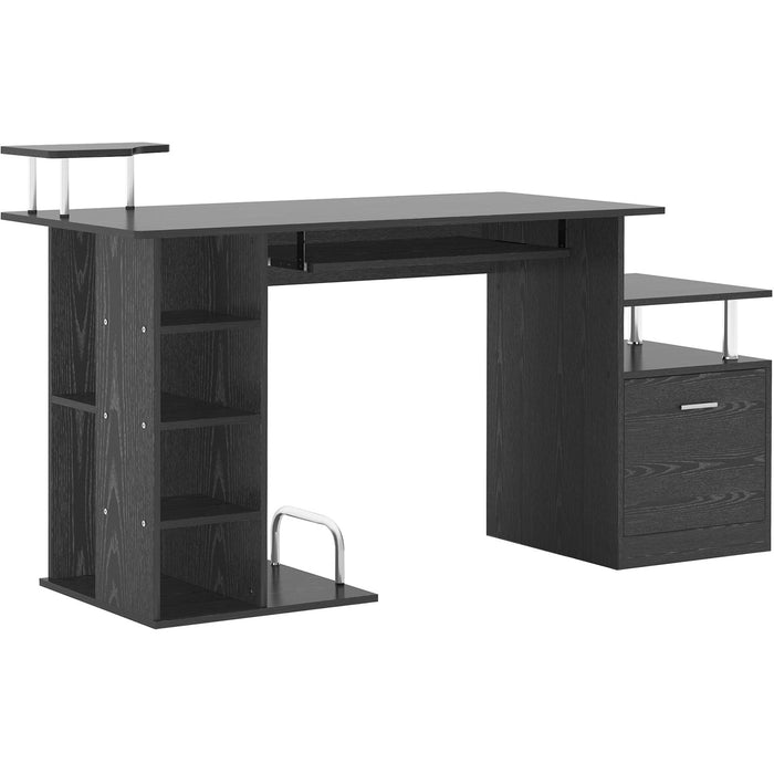 Computer Desk with Drawer, Shelves, CPU Rack, Black