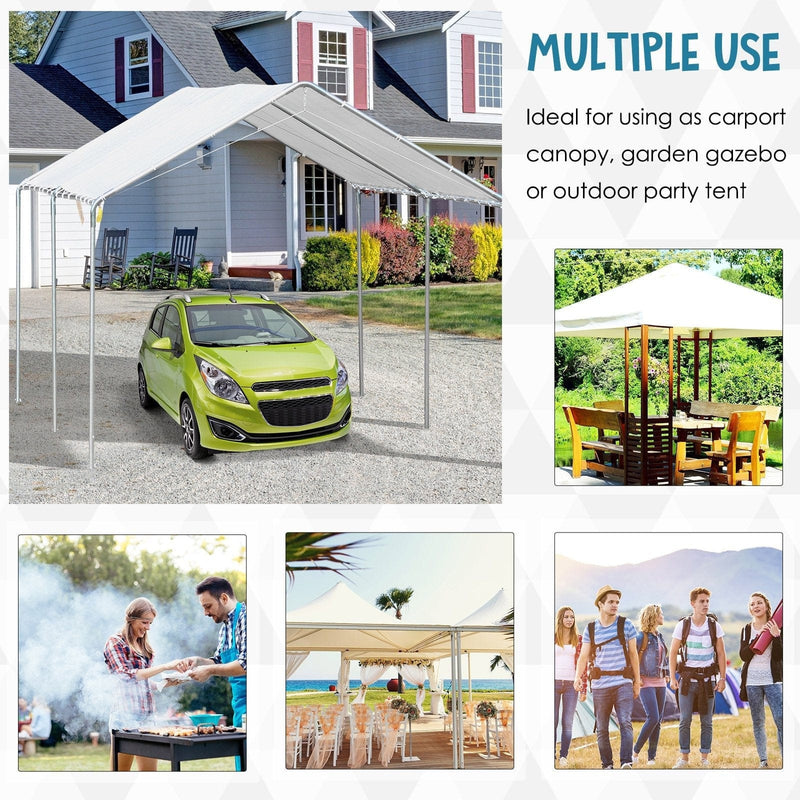 3x6m Heavy Duty Carport - Galvanized Steel - White