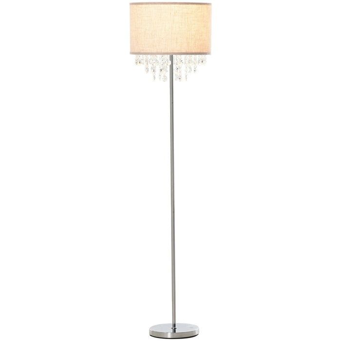 Modern Metal Floor Lamp, Crystal Pendant, Fabric Shade