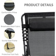 Outsunny Portable Sun Lounger, Folding Camping Bed Cot, Reclining Lounge Chair 5-position Adjustable Backrest w/Side Pocket for Patio Garden Black Outsunny