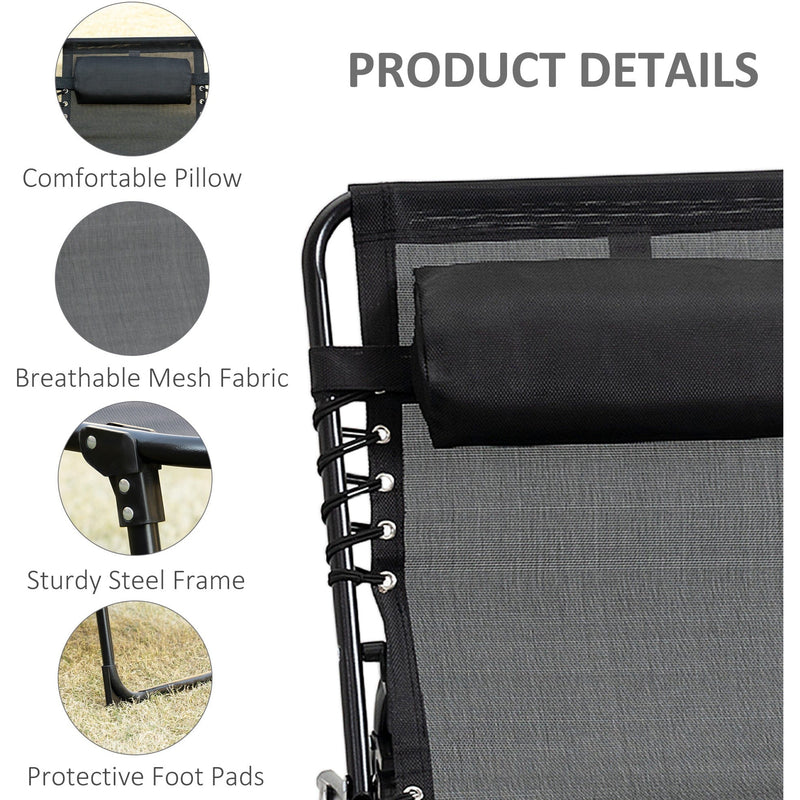 Outsunny Portable Sun Lounger, Folding Camping Bed Cot, Reclining Lounge Chair 5-position Adjustable Backrest w/Side Pocket for Patio Garden Black Outsunny