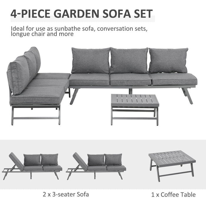 3Pc Garden Furniture Set with Convertible Sofa Lounge Table