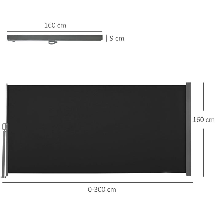 Retractable Privary Screen For Patio, 3x1.6M, Black