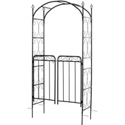 Metal Garden Arch with Gate, Climbing Plant Support, Black Outsunny