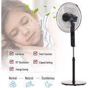 HOMCOM Oscillating Floor Fan W/ Remote Control-Standing Cooling Machine Indoor Air Refresher w/ Adjustable Height, Speed Mode, 7.5-Hour Timer Black Homcom