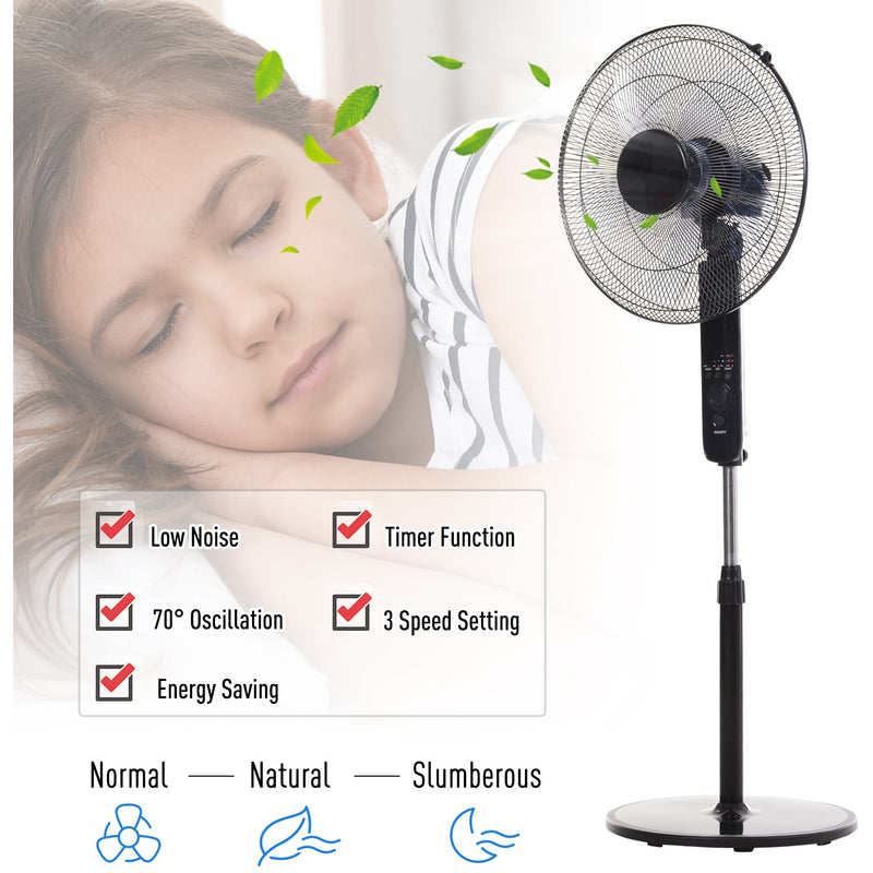 HOMCOM Oscillating Floor Fan W/ Remote Control-Standing Cooling Machine Indoor Air Refresher w/ Adjustable Height, Speed Mode, 7.5-Hour Timer Black Homcom