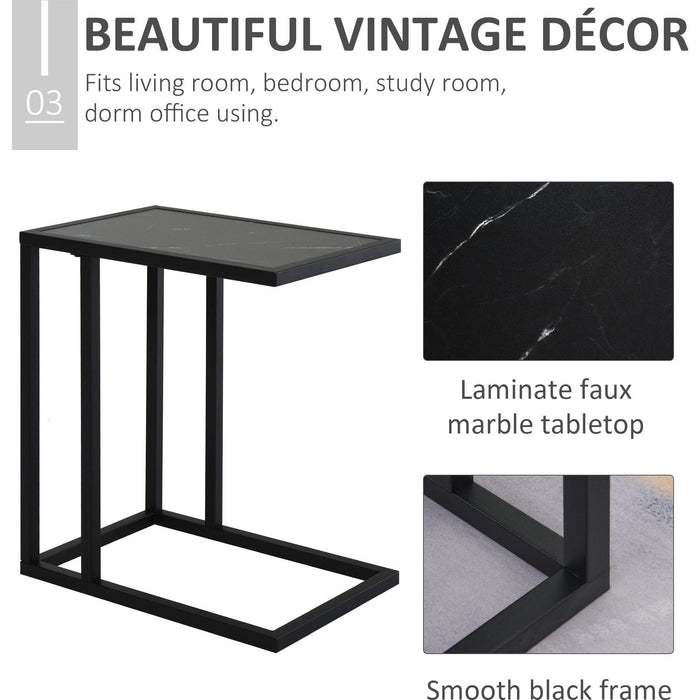 C Shape Side Table with Metal Frame, Marble-Effect