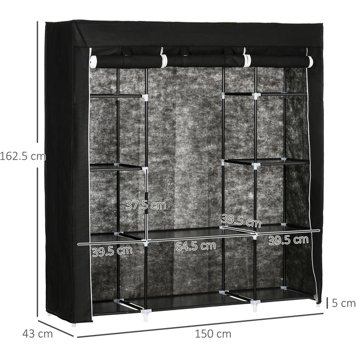 Black 10-Shelf Foldable Fabric Wardrobe