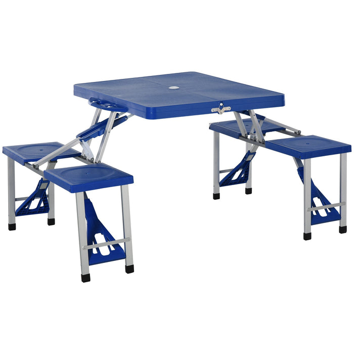 Folding Picnic Table with Bench Set For 4, Blue