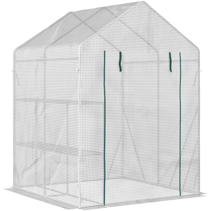 Portable Greenhouse, 2-Tier Shelf, Roll-Up Door, PE Cover
