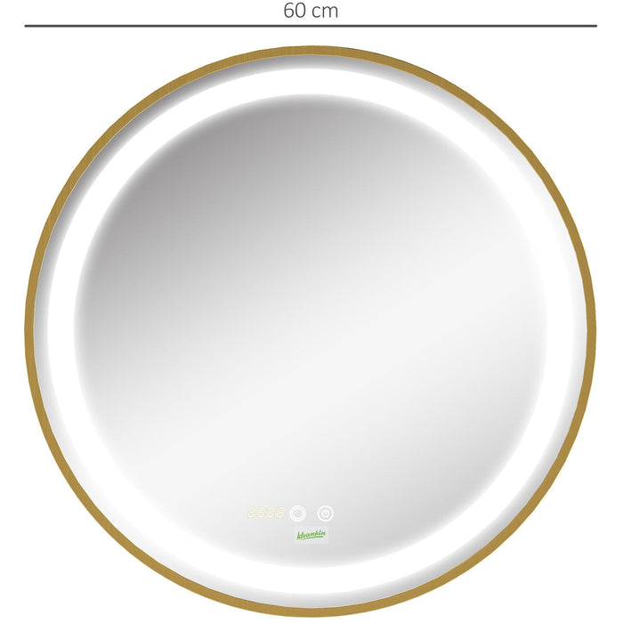 Round LED Wall Mounted Bathroom Mirror, 60cm, Gold