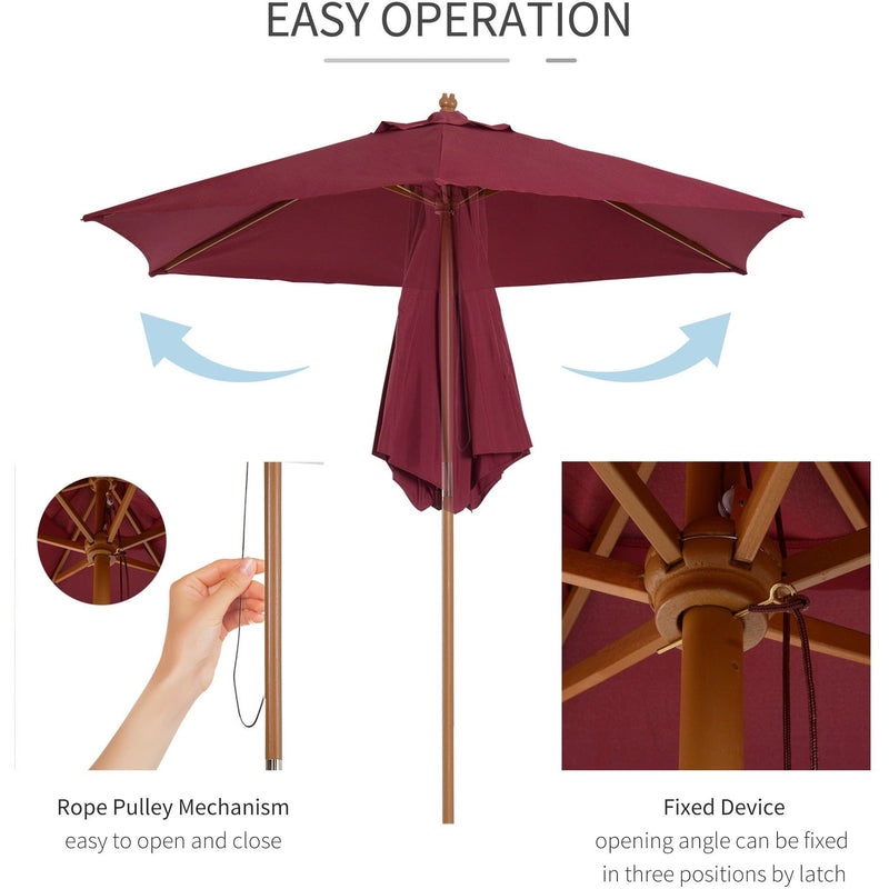 2.5m Wooden Garden Sun Shade Parasol