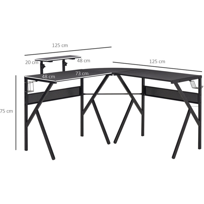 L Shaped Gaming Desk With Adjustable Monitor Stand, Black