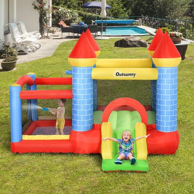Kids Inflatable Bouncy Castle With Fast Setup and Slide for Garden Play Red Blue Green Outsunny