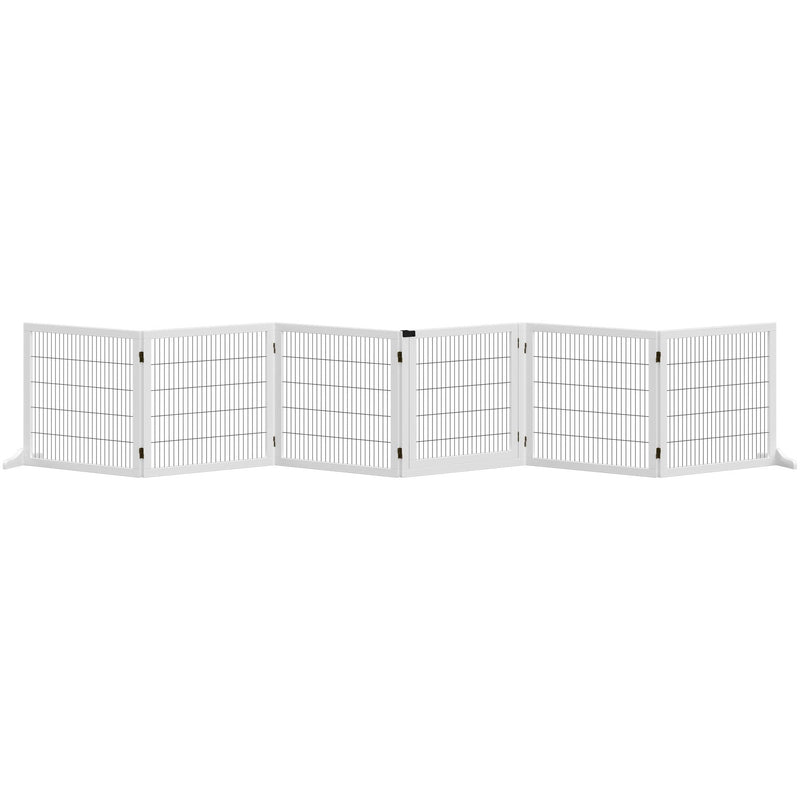 White Freestanding Wooden Pet Gate, 6 Panels Pawhut