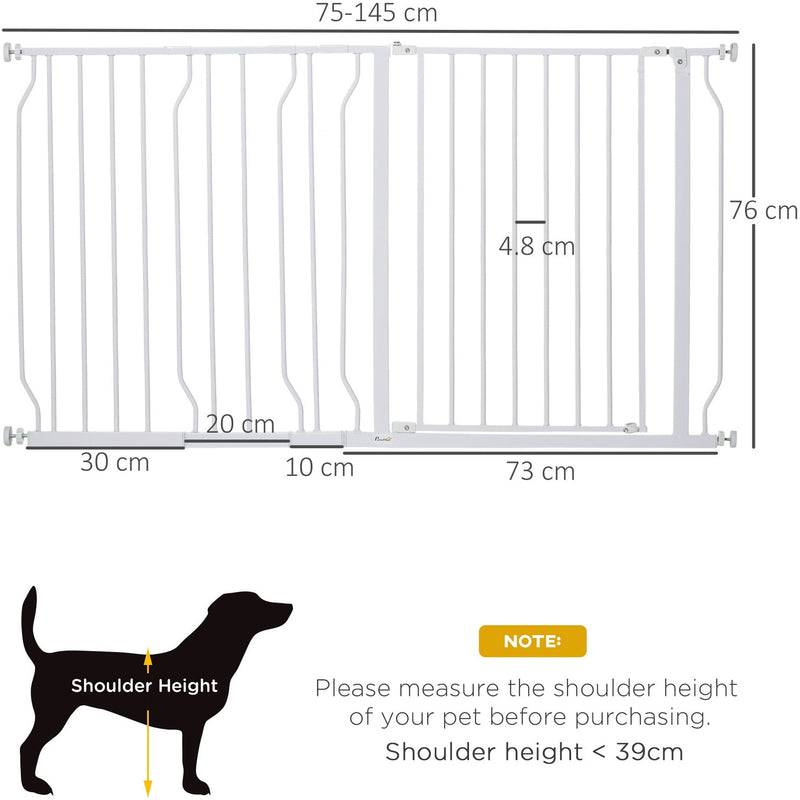 Extra Wide Pet Gate For Stairs (76Hx75-145Wcm) White