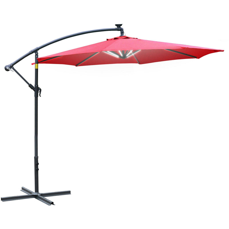 3m Banana Cantilever Patio Umbrella With Lights, Cross Base